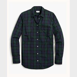 J. Crew Petite Green, Blue & Black Watch Plaid Cotton Poplin Shirt -Size PXS